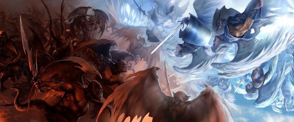957x399 Angels And Demons War And Evil - Angels And Demons War Painting