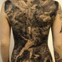 200x200 Breathtaking Painted Massive Black And White Angel Warrior - Angels Fighting Demons Painting