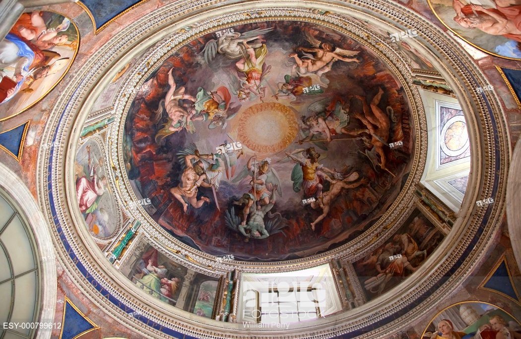 1050x683 Vatican Museum Inside Ornate Ceiling Painted Dome Cupola Angels - Angels Fighting Demons Painting