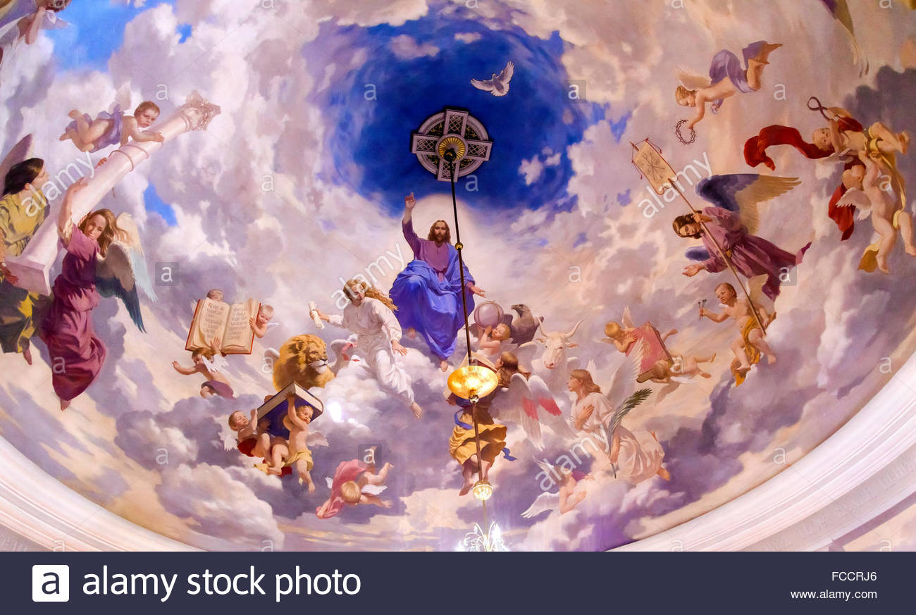 1300x873 Jesus Angels Painting Ceiling Interior Church Saint Nicholas - Angels In The Sky Painting