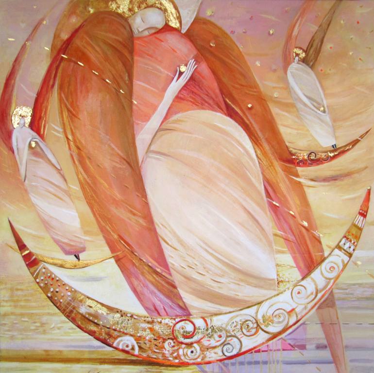 770x767 Saatchi Art Angels Spread Stars In The Sky Painting By Daniela - Angels In The Sky Painting