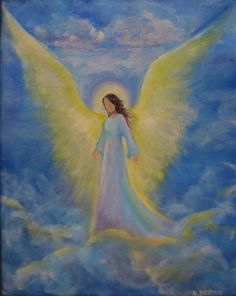 236x296 Aceo Cape Cod Artist Original Acrylic Painting Healing Angel Sky - Angels In The Sky Painting
