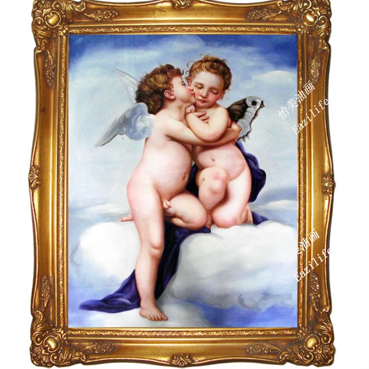 750x750 Free Shipping Hand Painted Painting Of Little Angel Kissing - Angels Kissing Painting
