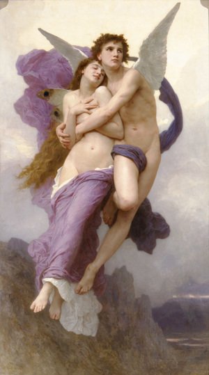 300x539 William Adolphe Bouguereau - Angels Kissing Painting