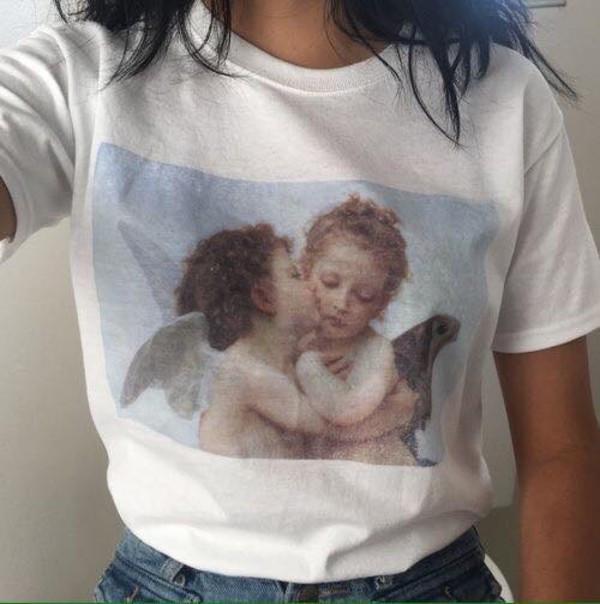 600x604 Itgirl Shop Angels Kiss Art Paint White Cotton T Shirt - Angels Kissing Painting
