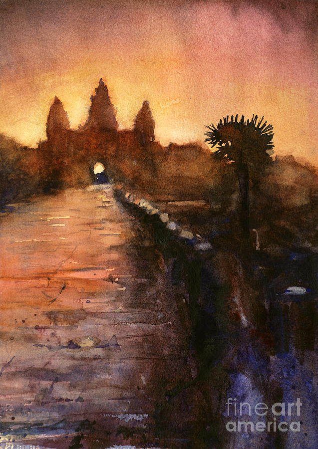 637x900 Angkor Wat Sunrise 2 Painting By Ryan Fox - Angkor Wat Painting