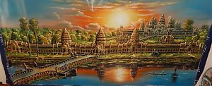 300x122 Sophat Ancient Temple Angkor Wat Cambodia Oil On Canvas Painting - Angkor Wat Painting