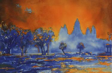 375x247 Saatchi Art Fine Art Watercolor Painting Of Prangs Of Ruined - Angkor Wat Painting