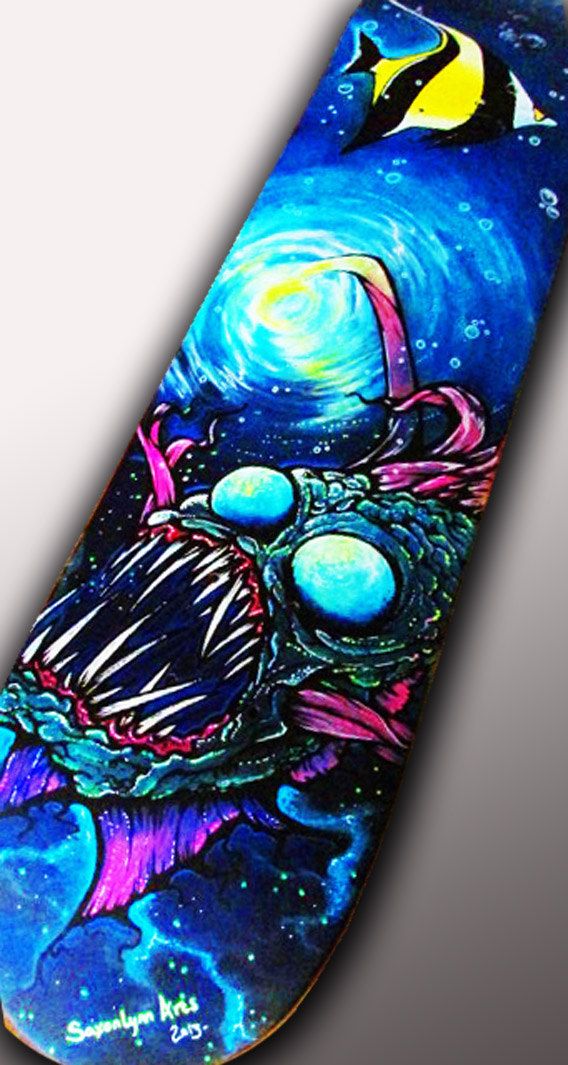 568x1065 Angler Fish Painting Skateboard Art Nautical Decor Lamp Fish - Angler Fish Painting