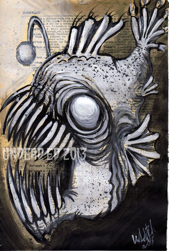 570x843 Original Dictionary Paintingngler Fish By Undead Ed Ooak Not - Angler Fish Painting