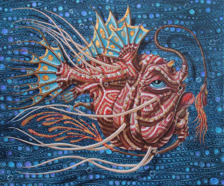 770x641 Saatchi Art Anglerfish Painting By Victor Molev - Angler Fish Painting