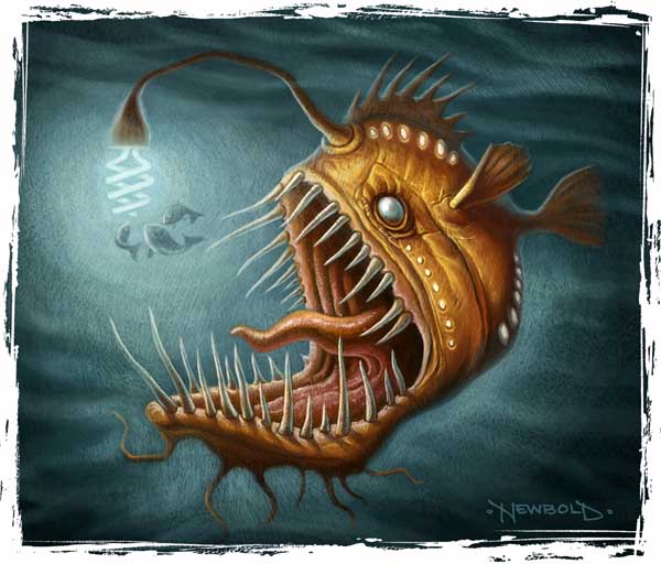 600x512 Angler Fish Goes Green Color Life Needs Art - Angler Fish Painting