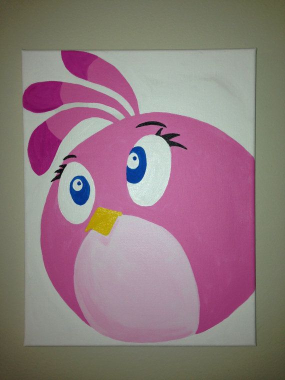 570x760 Stella Pink Angry Bird Canvas Painting 11x14. Original Girls S - Angry Birds Painting