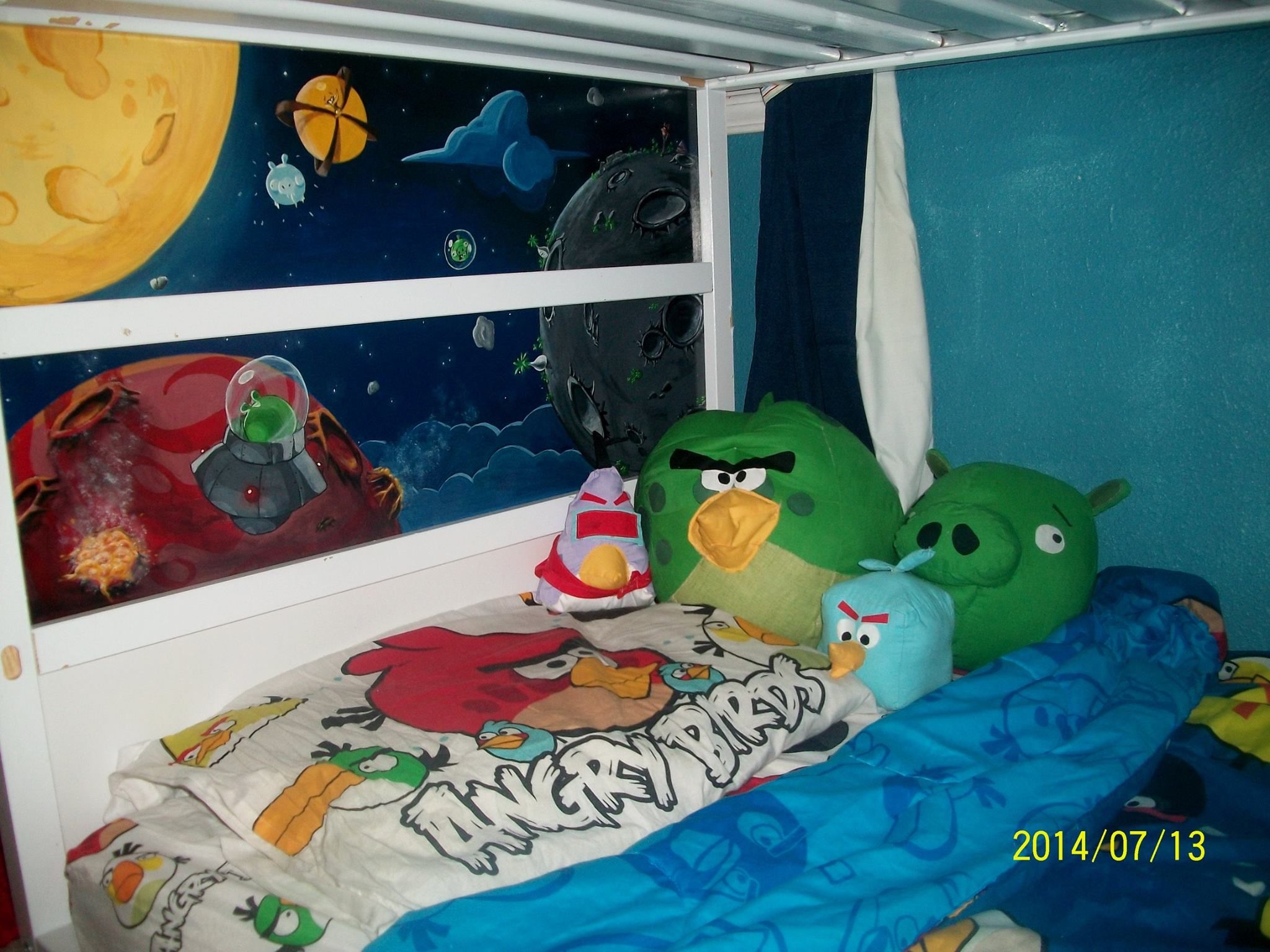 2048x1536 Customized Ikea Kura Loft Bed. Mural Is Hand Painted Using Images - Angry Birds Space Painting