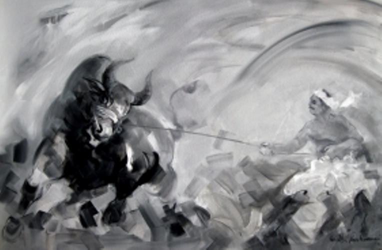 764x500 Buy Painting The Bull Artwork No 11882 By Indian Artist Kariyappa - Angry Bull Painting