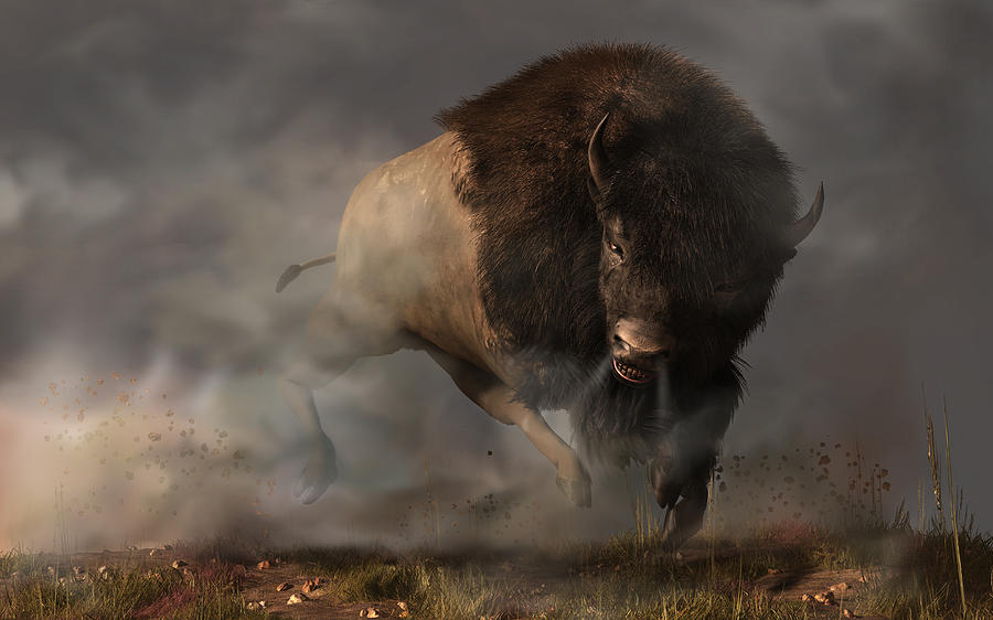 900x562 Charging Bison Digital Art By Daniel Eskridge - Angry Bull Painting
