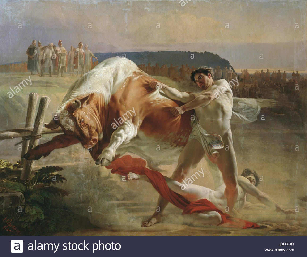 1300x1088 Evgraf Semenovich Sorokin Ian Usmovets Stopping An Angry Bull - Angry Bull Painting