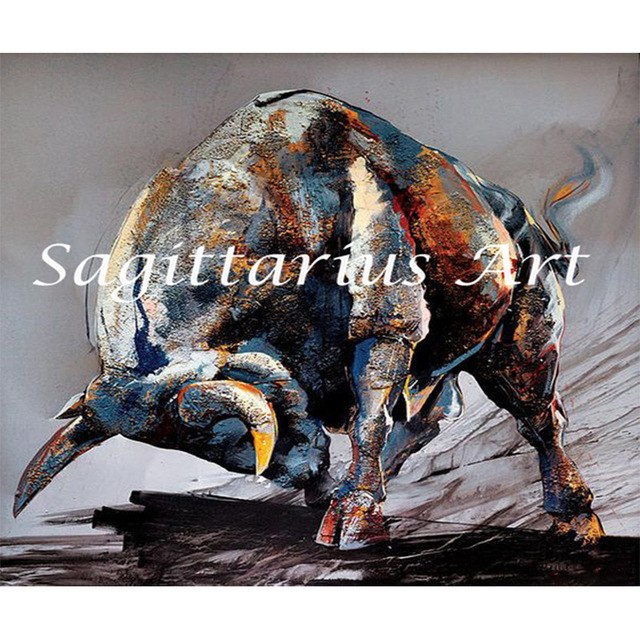 640x640 Hand Painted Angry Bull Animal Abstract Modern Decor Oil Painting - Angry Bull Painting