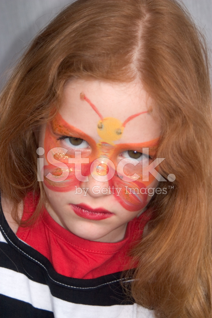 682x1024 Angry Girl, Child With Face Painting Stock Photos - Angry Face Painting