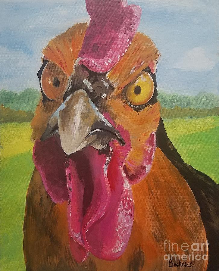 727x900 Angry Chicken Painting By Bobby Besherse - Angry Painting