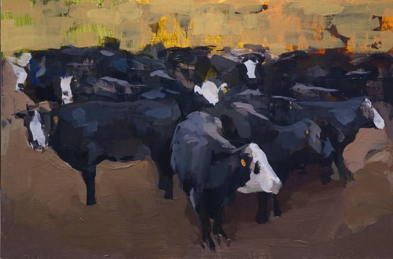770x508 Saatchi Art Black Angus Cows In Fall Corral Painting By Mark Crenshaw - Angus Painting