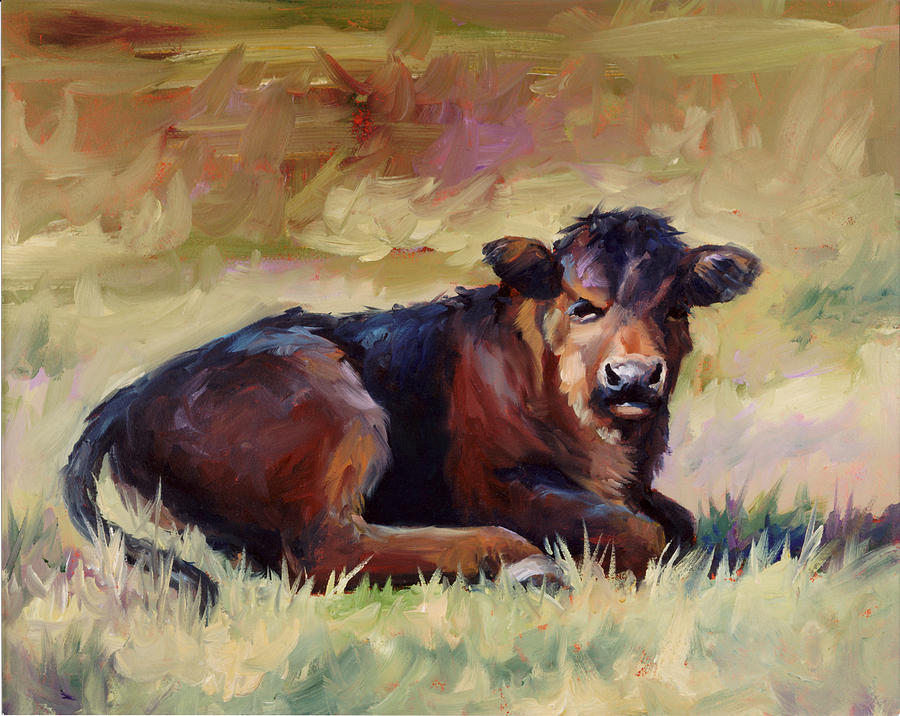 900x716 Tough Guy Angus Calf Western Art Painting By Kim Corpany - Angus Painting