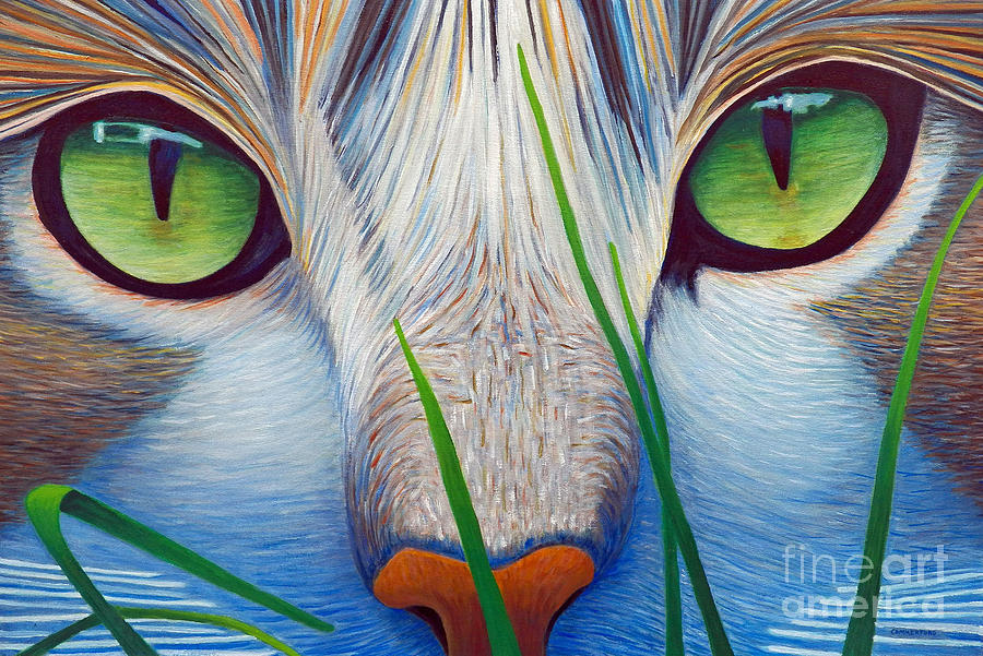 900x601 Green Eyes Painting By Brian Commerford - Animal Eye Painting