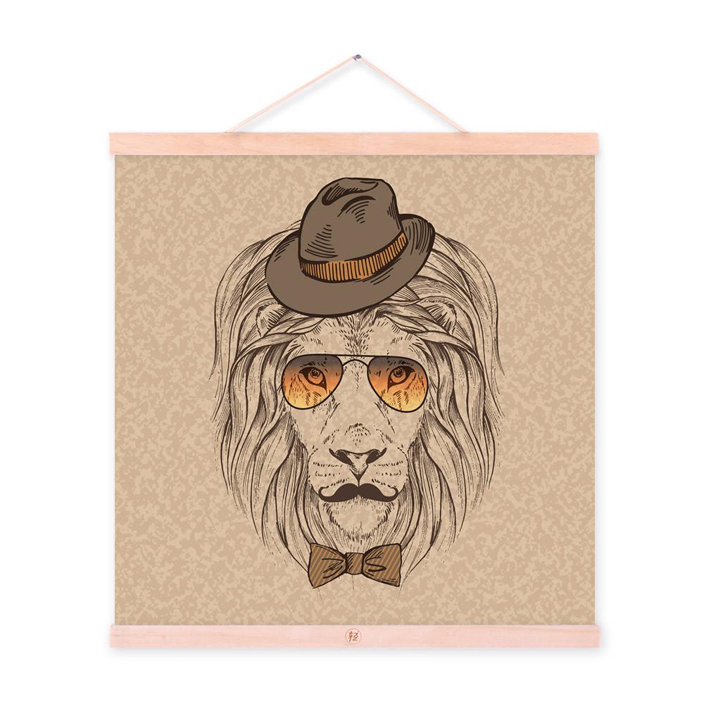 1000x1000 Lion Head Strong Gentleman Wildlife Animal Portrait Wood Framed - Animal Head Painting