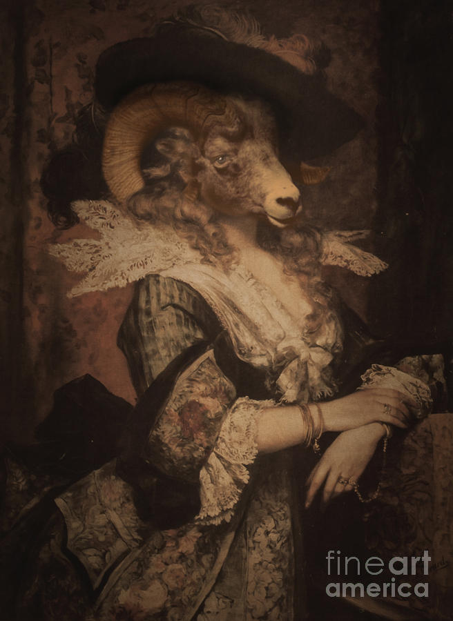 656x900 Royal Madame Sheep Human Body Animal Head Portrait Digital Art By - Animal Head Painting