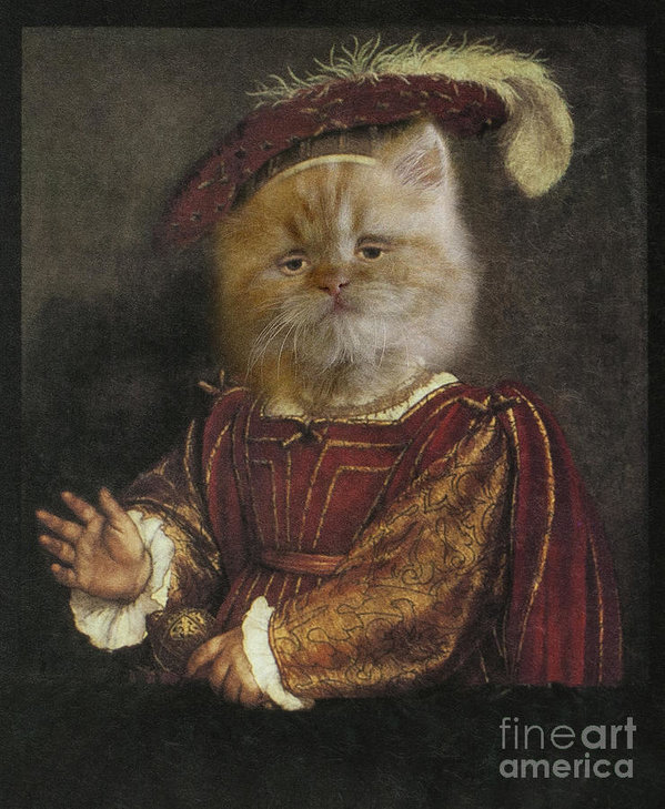 599x729 Royal Prince Kitty Human Body Animal Head Portrait Art Print By - Animal Head Painting