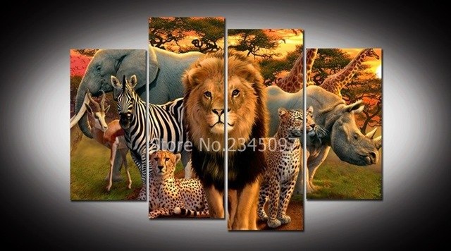 640x356 4 Pieces Hd Canvas Printing Animal Kingdom Painting Wall Art Home - Animal Kingdom Painting