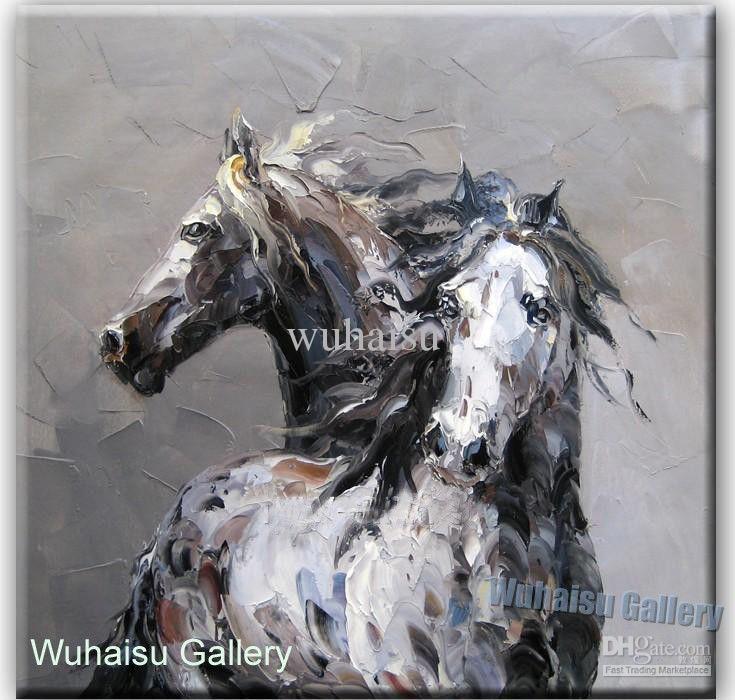 735x700 2018 Handcraft Animal Oil Painting On Canvas Two Horses Abstract - Animal Oil Painting