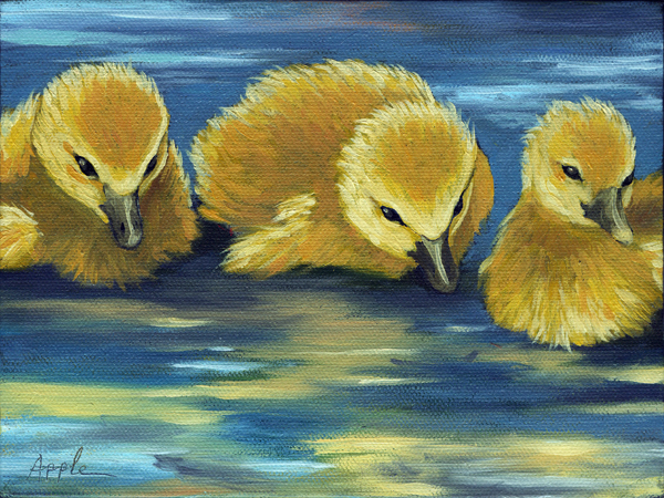 600x450 Three Little Ducklings Farm Pond Original Animal Oil Painting By - Animal Oil Painting