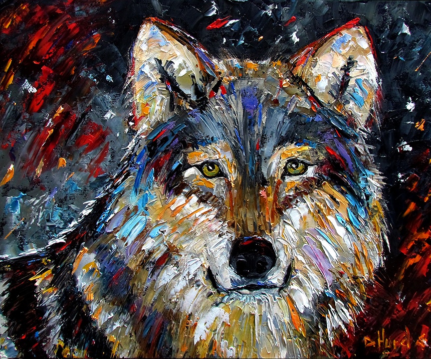 864x720 Wolf Wild Animal Art Original Oil Painting Animal Paintings Fine - Animal Oil Painting