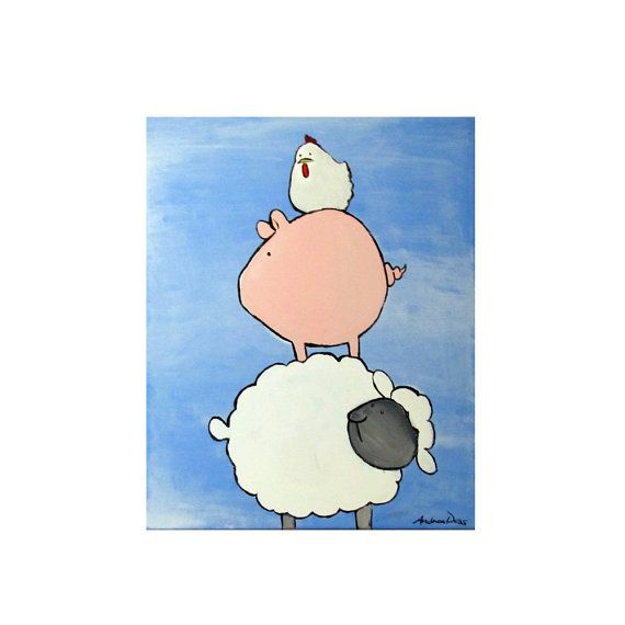 570x570 Farm Animals Painting, Kids Wall Art Illustrations - Animal Painting For Kids