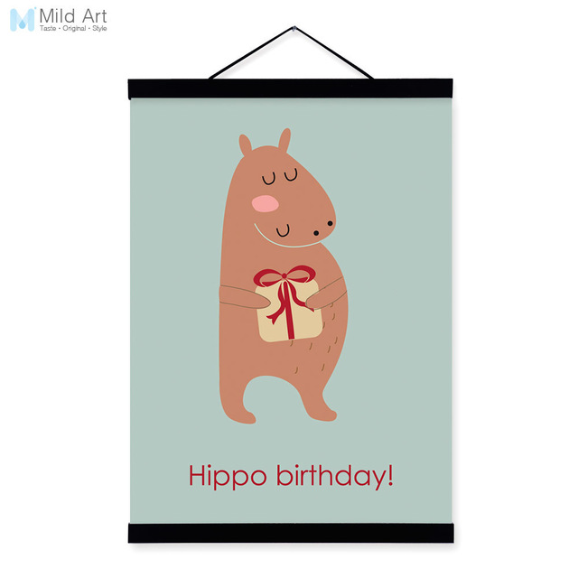 640x640 Cartoon Kawaii Animal Cute Hippo Wood Framed Canvas Painting Kids - Animal Painting For Kids