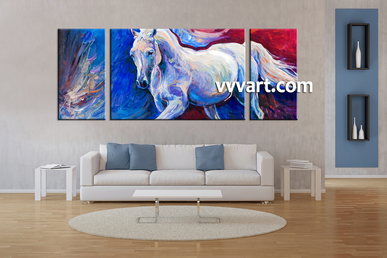1280x854 3 Piece Wildlife Blue Horse Oil Paintings Photo Canvas - Animal Painting Online