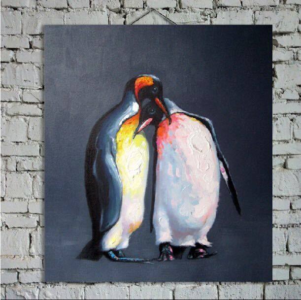 611x609 Online Shop Hand Painted Oil Painting Penguin Couple Funny Picture - Animal Painting Online