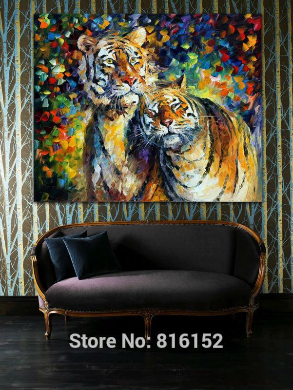 601x800 Sweet Tiger Family Modern Palette Knife Oil Painting Animal - Animal Painting Online