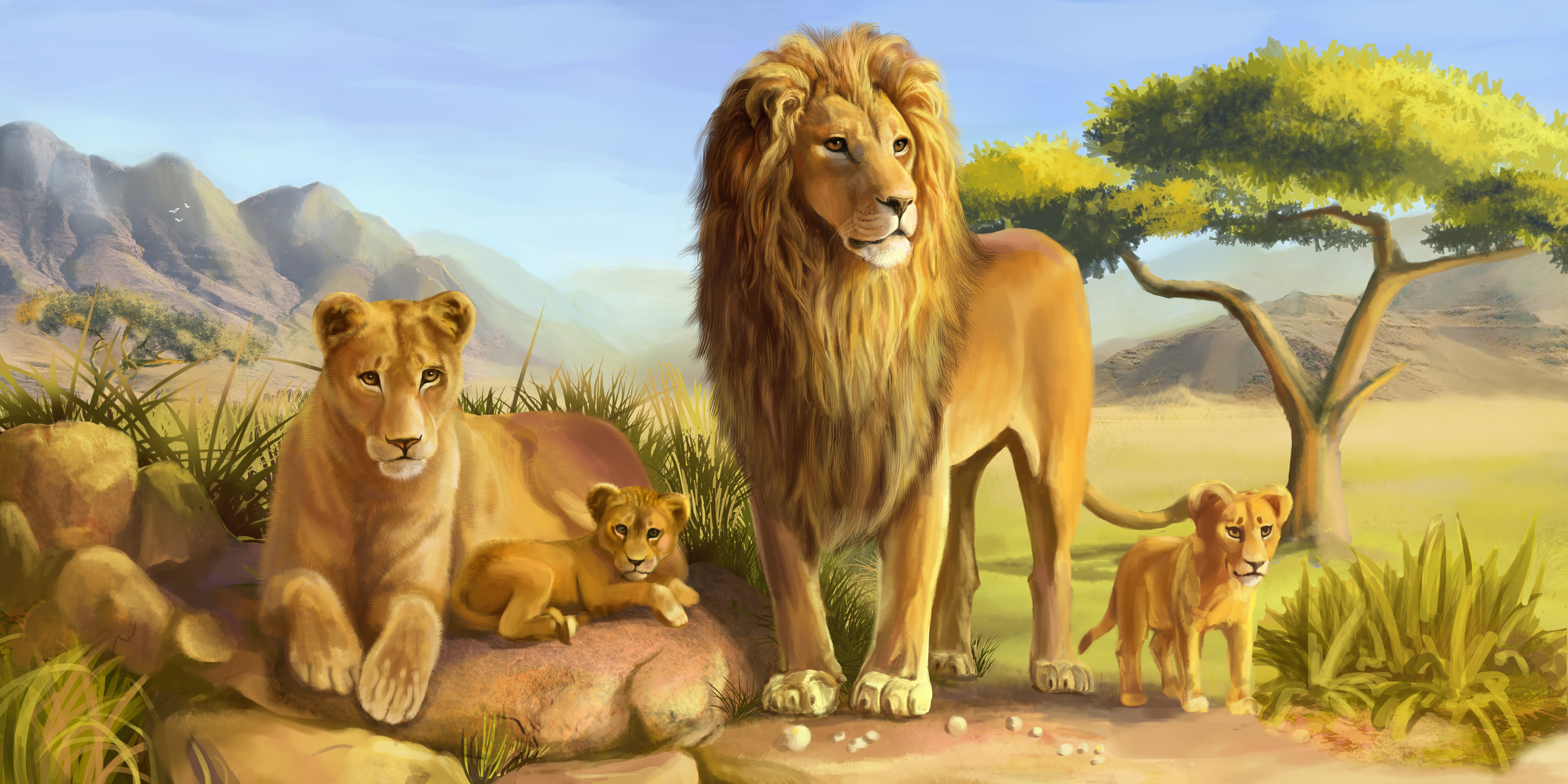 6000x3000 Picture Big Cats Animals Painting Art 6000x3000 - Animals Painting Art