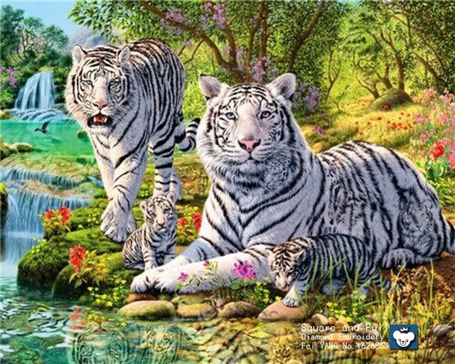 640x512 Tiger Family Rhinestones Pictures Full Diamond Painting Animals - Animals Painting Pictures