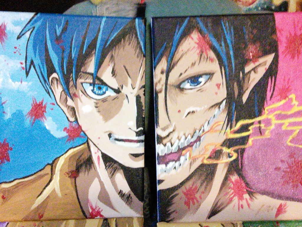 1024x768 Attack Titan Eren Canvas Paintings By Exaggeratedreality - Anime Canvas Painting