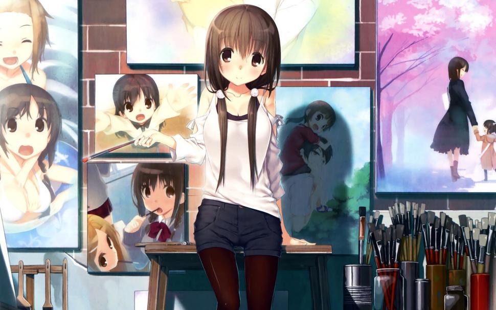 cute anime girl painting