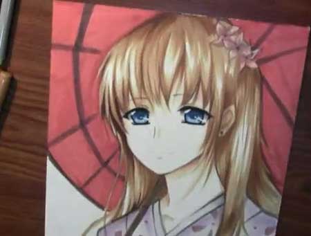 450x341 Drawing Anime Girl In Kimono - Anime Painting