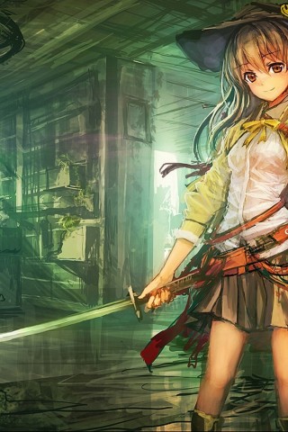 320x480 Download 320x480 Anime Painting, Two Katana, Skirt, Anime Girl - Anime Painting Games