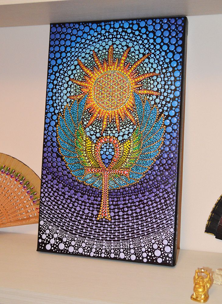 729x1000 Ankh Egyptian Painting Dot Art Acrylic Paintings - Ankh Painting