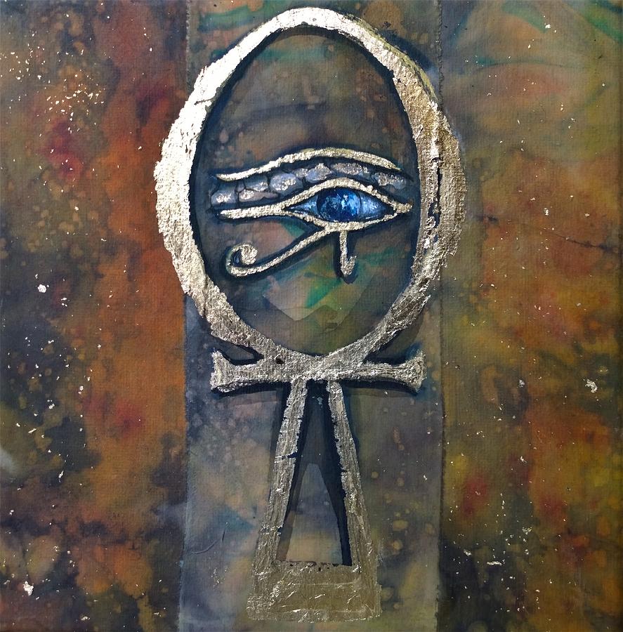 887x900 Ankh With The Eye Of Horus Painting By Silk Alchemy - Ankh Painting