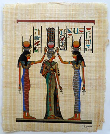 370x450 Hand Painted Egyptian Papyrus Painting Isis - Ankh Painting