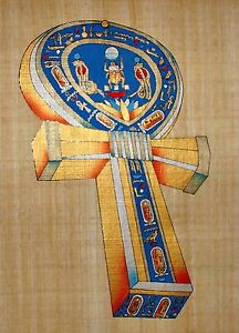 216x300 Egyptian Hand Painted Papyrus Artwork The Ankh, Symbol Of Life - Ankh Painting