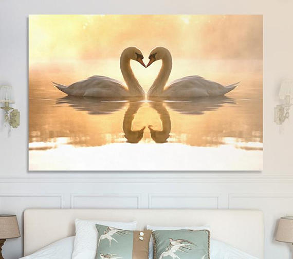 570x505 Swans In Love Canvas, Large Art Painting, Heart Poster - Anniversary Painting